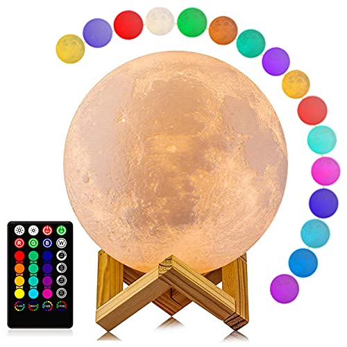 Moon Lamp, LOGROTATE 16 Colors LED Night Light 3D Print Moon Light with Stand & Remote/Touch Control and USB Rechargeable, Moon Light Lamps for kids friends Lover Birthday Gifts (Diameter 4.8 INCH)