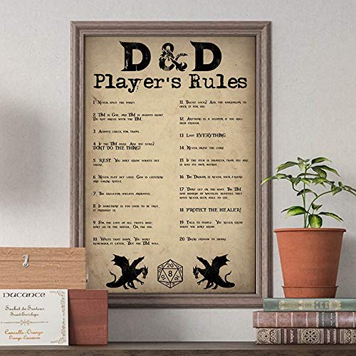 Dolphin-Tee Player's Rules Poster Dungeon RPG DND Gaming Tabletop Dragons Dice Games Gift