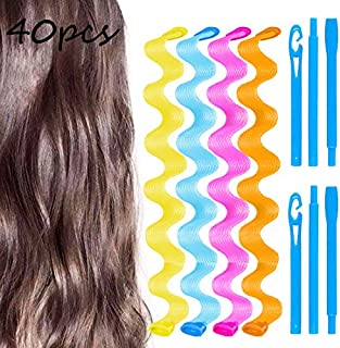 40 Pcs 21 Inch Wave Curl Formers, Smilco Heatless Hair Curler for Medium to Long Hair, Hair Style Tools Set with Styling Hooks, Diy Magic Spiral Ringlets Rollers for Women and Girls