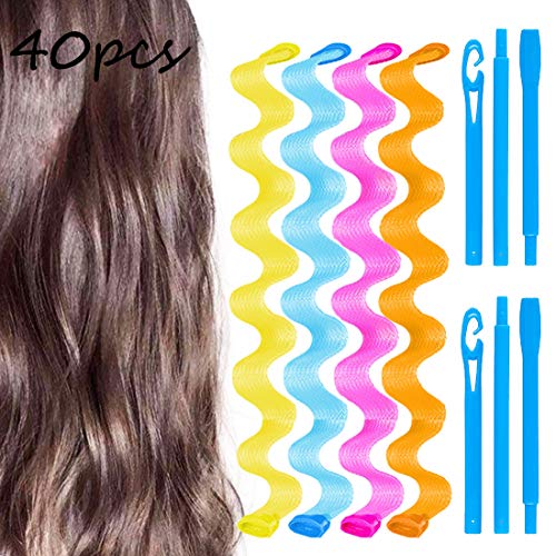 40 Pcs 21 Inch Wave Curl Formers, Smilco Heatless Hair Curler for Medium to Long Hair, Hair Style Tools Set with Styling Hooks, Diy Magic Spiral Ringlets Rollers for Women and Girls