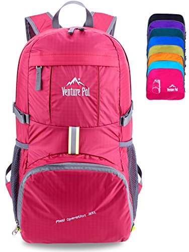 Venture Pal Ultralight Lightweight Packable Foldable Travel Camping Hiking Outdoor Sports Backpack Daypack (Fuschia)