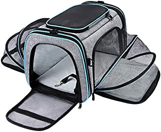 MASKEYON Airline Approved Pet Carrier, Large Soft Sided Pet Travel TSA Carrier 4 Sides Expandable Cat Collapsible Carrier with Removable Fleece Pad and Pockets for Cats Dogs and Small Animals