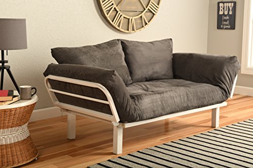 White Metal Frame Small Futon Lounger Furniture for Studio Loft College Dorm Apartments Guest Room Bedroom Covered Patio Sunroom or Porch-Twin Size