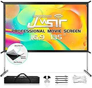 Projector Screen with Stand, Upgraded 3 Layers 135 inch 4K HD 16:9 Outdoor/Indoor Portable Front Projection Screen, Foldable Projection Screen with Carry Bag for Home Theater Backyard Movie
