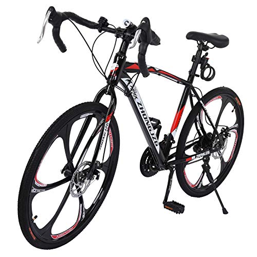 ETHY Mountain Bike, Commuters Aluminum Lightweight Full Suspension Road Bike 21 Speed Disc Brakes, 700c, for Adult Youth Outdoor Outroad