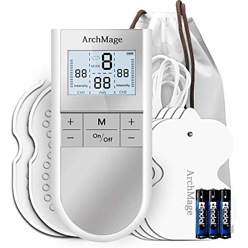 ArchMage Easy to Use Powerful TENS Unit Muscle Stimulator, Dual Channel, HD Screen, 16 Intensity Level, Pain Management for Back, Neck, Shoulder, Legs, Bursitis, Tennis Elbow, Pocket Size, FDA Cleared