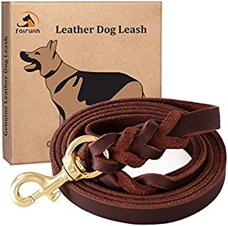 Fairwin Braided Leather Dog Training Leash 6 Foot - 5.6 Foot Military Grade Heavy Duty Dog Leash for Large Medium Small Dogs ( M:5/8