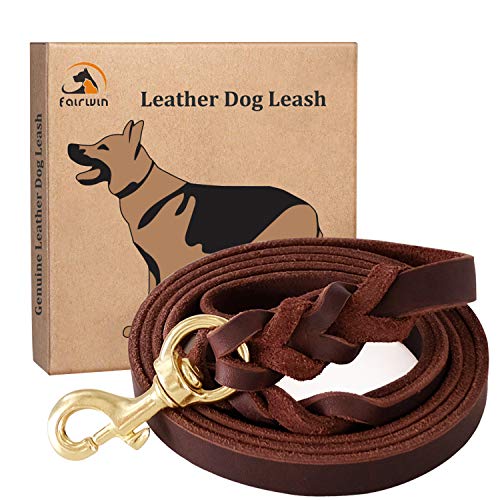 Fairwin Braided Leather Dog Training Leash 6 Foot - 5.6 Foot Military Grade Heavy Duty Dog Leash for Large Medium Small Dogs ( M:5/8