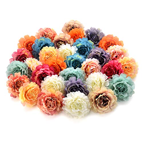 Flower heads in bulk wholesale for Crafts Silk Peony Rose Artificial Flower Heads Wedding Home Furnishings DIY Wreath Handicrafts Cheap Fake Flowers Party Birthday Home Decor 30pcs 4.5cm (Colorful)