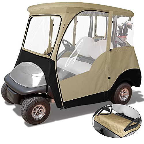 KAKIT 800D 2-Person Golf Cart Enclosure with Roll-up Windshield, Universal Golf Cart Rain Cover Fits Club Car Precedent 2000-2019, Seat Cover and Storage Bag Included