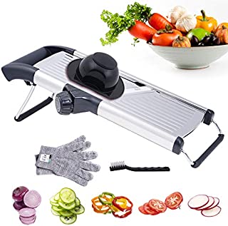 Mandoline Slicer Vegetables Cutter, Adjustable Kitchen Slicer Veggie Cutter for Onions Tomatoes Cucumbers Zucchinis Carrots and Salad, French Fry Cutter, Vegetable Chopper with Gloves Brush