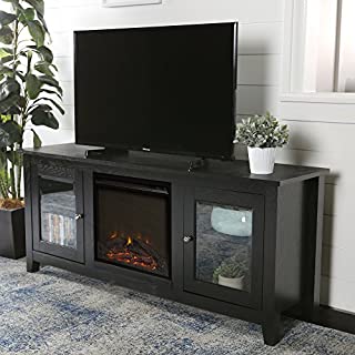 Lucas 58 Inch Fireplace Television Stand with Glass Doors in Black