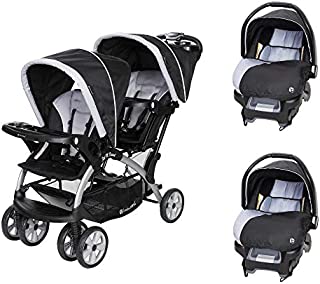 Baby Trend Sit N Stand Easy Fold Toddler Baby Double Stroller and 2 Infant Comfortable Carry Car Seats Travel System Combo, Stormy