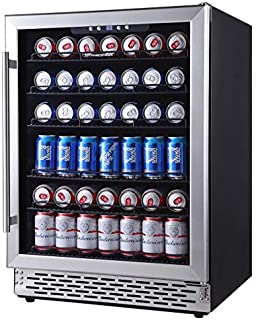 Phiestina 24 Inch Beverage Cooler Refrigerator - 175 Can Built-in or Free Standing Beverage Fridge with Glass Door for Soda Beer or Wine - Drink Fridge For Home Bar or Office