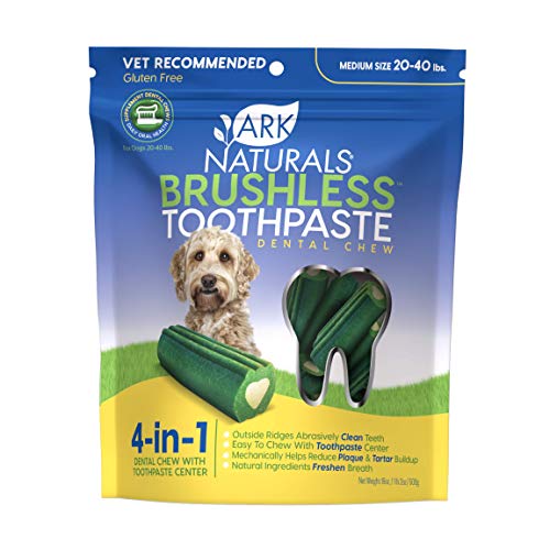 Ark Naturals Brushless Toothpaste for Medium Breeds, Vet Recommended Natural Dental Chews for Dogs, Plaque, Tartar & Bacteria Control