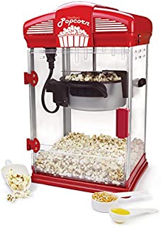 West Bend Hot Oil Theater Style Popcorn Popper Machine with Nonstick Kettle Includes Measuring Tool and Serving Scoop, 4-Ounce, Red