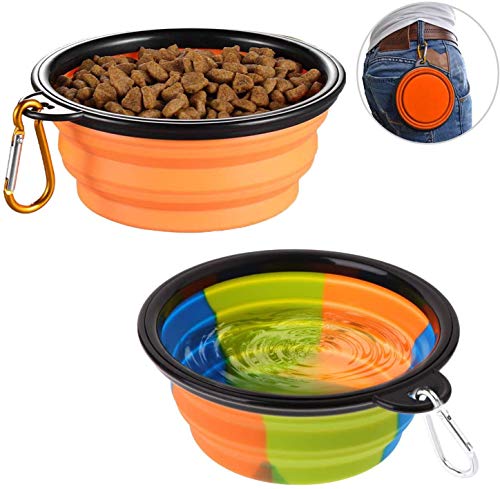 lesotc Collapsible Dog Bowl, Foldable Expandable Cup Dish for Pet Cat Food Water Feeding Portable Travel Bowl Free Carabiner