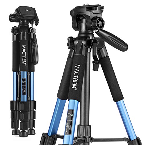 MACTREM M-PT55-Bk PT55 Travel Camera Tripod Lightweight Aluminum for DSLR SLR Canon Nikon Sony Olympus DV with Carry Bag -11 Lbs(5Kg) Load (Blue)