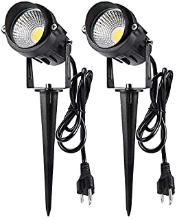 LCARED Outdoor Landscape Lighting 10W,120V AC,Warm White Waterproof LED Landscape Lights for Yard,Patio,Lawn, Wall, Flood,Driveway,Tree Lighting,Metal Ground Stake (2 Packs)