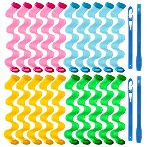 42 Pieces Hair Curlers Spiral Curls Styling Kit, Include 40 Pieces No Heat Hair Curler Hair Rollers and 2 Pieces Styling Hooks for Long Hair Hairstyle Supplies (30 cm B/ 11.81 Inch)