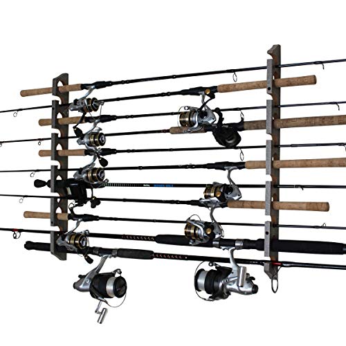 Rush Creek Creations 11 Fishing Rod Storage Wall, Ceiling, or Garage Mount Rack, Barn Wood