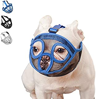 wintchuk Short Snout Dog Muzzle Mesh Mask-Stop Dog for Biting Barking Chewing, Adjustable(M, Blue)