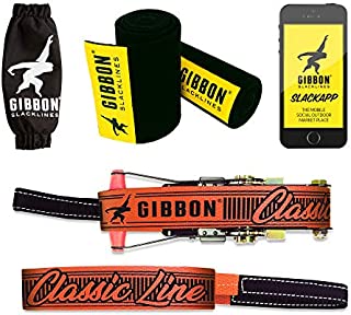 Gibbon Slacklines Classicline XL with treewear, red, 82ft (74ft line + 8ft Ratchet Strap with Reinforced Loop) incl. Ratchet Protection, Tree and line Protection (Black Felt), 50mm/2