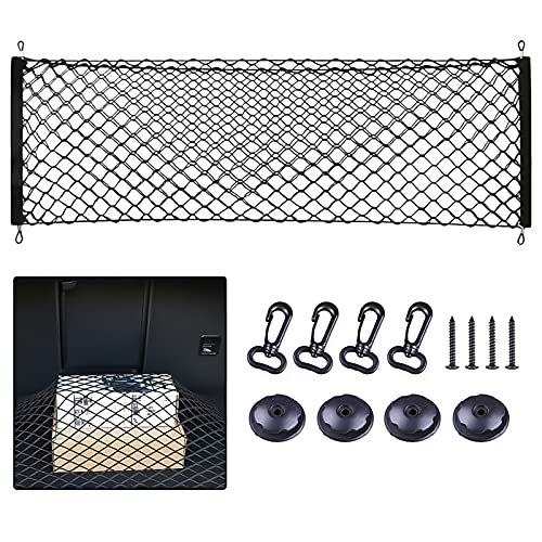 Storage Net for Car Trunk, Automotive Super Duty Cargo Net for Truck Bed Streches, Elastic Nylon Mesh Universal Rear Car Organizer Net with Hooks, Tail Box Net Pocket for SUV(43 x 23 )