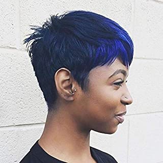 Naseily Short Black And Blue Pixie Cuts Hair Wigs African American Short Black And Blue Wig Female Hairstyles (naseily9814)