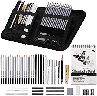 40-Piece Pencil Drawing Set with Case and Sketch Book - Sketching Art Pencils Kit Includes Graphite and Charcoal Pencils, Ink Pens & Shading Tools