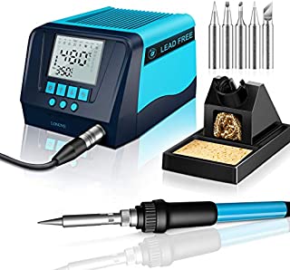 LONOVE 90W Digital Soldering Iron Station Professional with 2.9 LED Display, (356-896) Precision Temp Control, Built-in Transformer, ESD Safe, C/F Switch, Auto Sleeping, 5 Extra Soldering Tips