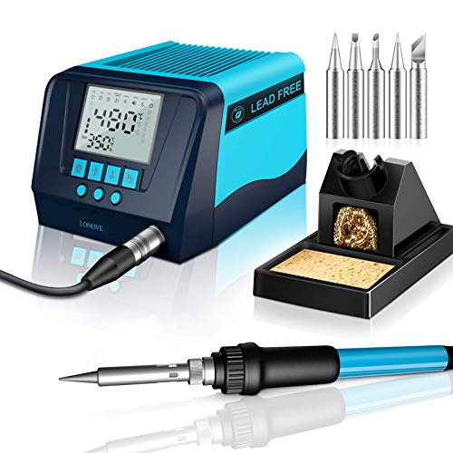 LONOVE 90W Digital Soldering Iron Station Professional with 2.9 LED Display, (356-896) Precision Temp Control, Built-in Transformer, ESD Safe, C/F Switch, Auto Sleeping, 5 Extra Soldering Tips