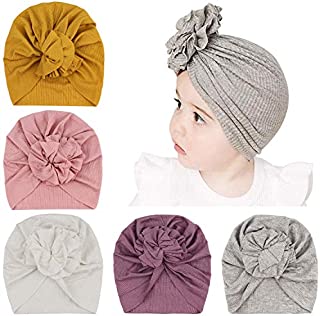 DRESHOW BQUBO 5 Pieces Baby Turban Hats Turban Bun Knot Baby Infant Beanie Baby Girl Soft Cute Toddler Cap