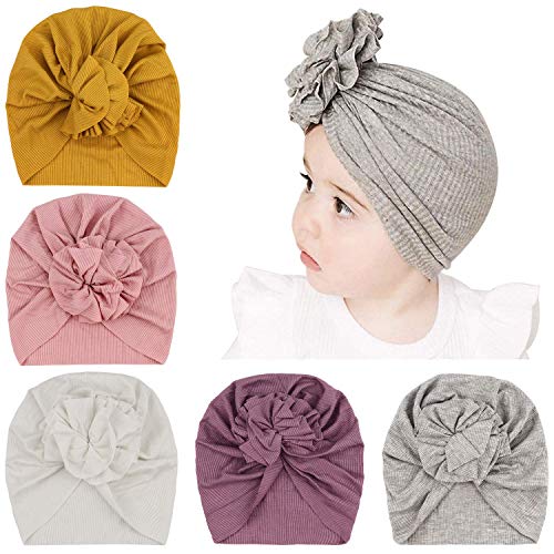 DRESHOW BQUBO 5 Pieces Baby Turban Hats Turban Bun Knot Baby Infant Beanie Baby Girl Soft Cute Toddler Cap