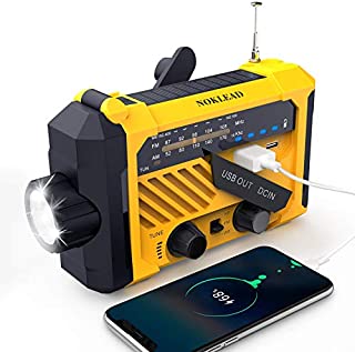 NOKLEAD Portable Emergency Weather Radio  Hand Crank Solar AM/FM/WB NOAA Radio with Flashlight Read Light USB Charger SOS Alert, 2000mAh Power Bank for Cell Phone, AAA Battery Operated (Yellow)