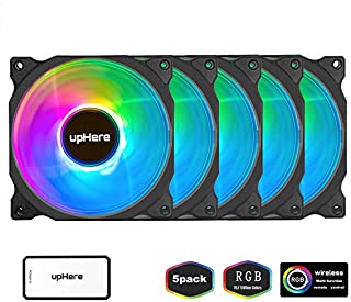 upHere Wireless RGB LED 120mm Case Fan,Quiet Edition High Airflow Adjustable Color LED Case Fan for PC Cases, CPU Coolers,Radiators System,5-Pack / C8123