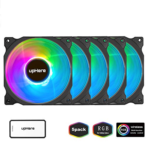 upHere Wireless RGB LED 120mm Case Fan,Quiet Edition High Airflow Adjustable Color LED Case Fan for PC Cases, CPU Coolers,Radiators System,5-Pack / C8123