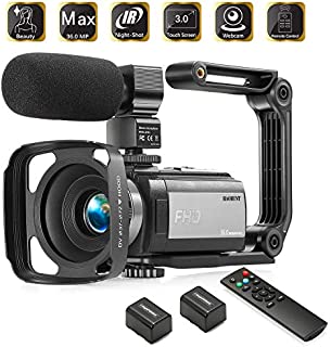 HAOHUNT Camcorder Video Vlogging HD Camera 36MP 1080P Digital Recorder, 3 Inch Touch Screen Camcorder with Rechargeable External Microphone, Remote Control, Stabilizer, 2 Batteries