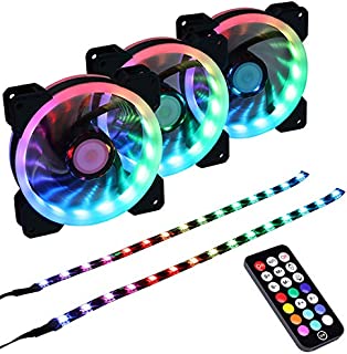 DS Addressable RGB LED 120MM Case Fan with Controller for PC Cases, CPU Coolers, Radiators System (3pcs RGB Fans, 2pcs LED Strips, 4th Gen RF Remote Control, A Series)