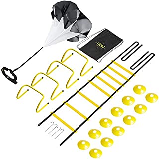 A11N Speed & Agility Training Set- Includes 1 Resistance Parachute, 1 Agility Ladder, 4 Adjustable Hurdles, 12 Disc Cones | Exercise Equipment for All Sports