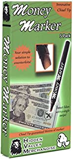 Money Marker (5 Counterfeit Pens) - Counterfeit Bill Detector Pen with Upgraded Chisel Tip - Detect Fake Counterfit Bills, Universal False Currency Pen Detector Pack