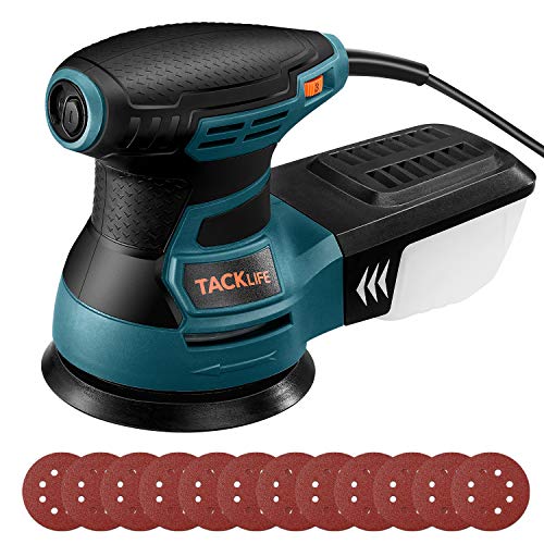 TACKLIFE Random Orbit Sander 6000-13,000 RPM, 5-Inch Electric Sander with 6 Variable Speed, High Performance Dust Collection System, 12 Pcs Sandpapers, Blue, Sander for Woodworking PRS01AS