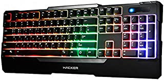 ABKO Hacker K300 Rainbow LED Plunger Gaming Keyboard Life Waterproof Black Color (104 Keys, 26 Key Rollover, 12 Multimedia Hotkey, 2.2 lbs) EN/KR