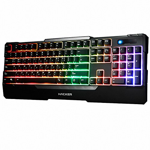 ABKO Hacker K300 Rainbow LED Plunger Gaming Keyboard Life Waterproof Black Color (104 Keys, 26 Key Rollover, 12 Multimedia Hotkey, 2.2 lbs) EN/KR