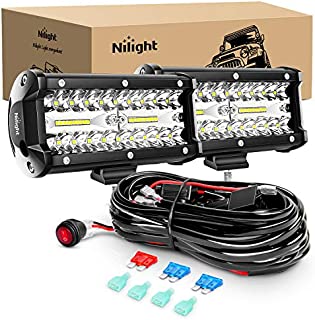 Nilight ZH303 2PCS 6.5 Inch 120W Spot & Flood Combo Driving 16AWG Wiring Harness for Led Work Light Triple Rows Off-Road Truck Car ATV SUV, 2 Years Warranty, White