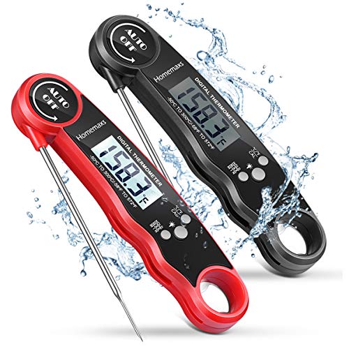 Homemaxs Instant Read Meat Thermometer 2Pack, Waterproof Ultra Fast Digital Meat Thermometer , Meat Thermometer with Backlight & Ambidextrous Display for Grill Cooking Oil Deep Try Food Thermometer