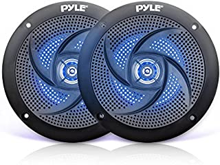 Pyle Marine Speakers - 5.25 Inch 2 Way Waterproof and Weather Resistant Outdoor Audio Stereo Sound System with LED Lights, 180 Watt Power and Low Profile Slim Style - 1 Pair - PLMRS53BL (Black)