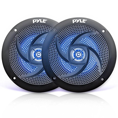 Pyle Marine Speakers - 5.25 Inch 2 Way Waterproof and Weather Resistant Outdoor Audio Stereo Sound System with LED Lights, 180 Watt Power and Low Profile Slim Style - 1 Pair - PLMRS53BL (Black)