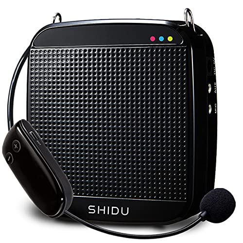 Wireless Voice Amplifier,SHIDU Wireless Voice Amplifier UHF 18W Portable Rechargeable PA System Loudspeaker with Wireless Microphone Headset for Teachers,Singing,Fitness Instructors,Yoga,Tour Guides