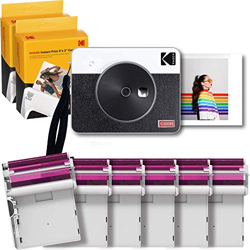 Kodak Mini Shot 3 Retro 2-in-1 Portable Wireless Instant Camera & Photo Printer, Compatible with iOS, Android & Bluetooth, Real Photo HD (3x3) 4Pass Technology & Laminated Finish  White  60 Sheets